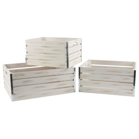 WALD IMPORTS Wald Imports 8114-S3 Large Whitewash Wood Crates; Set of 3 8114/S3
